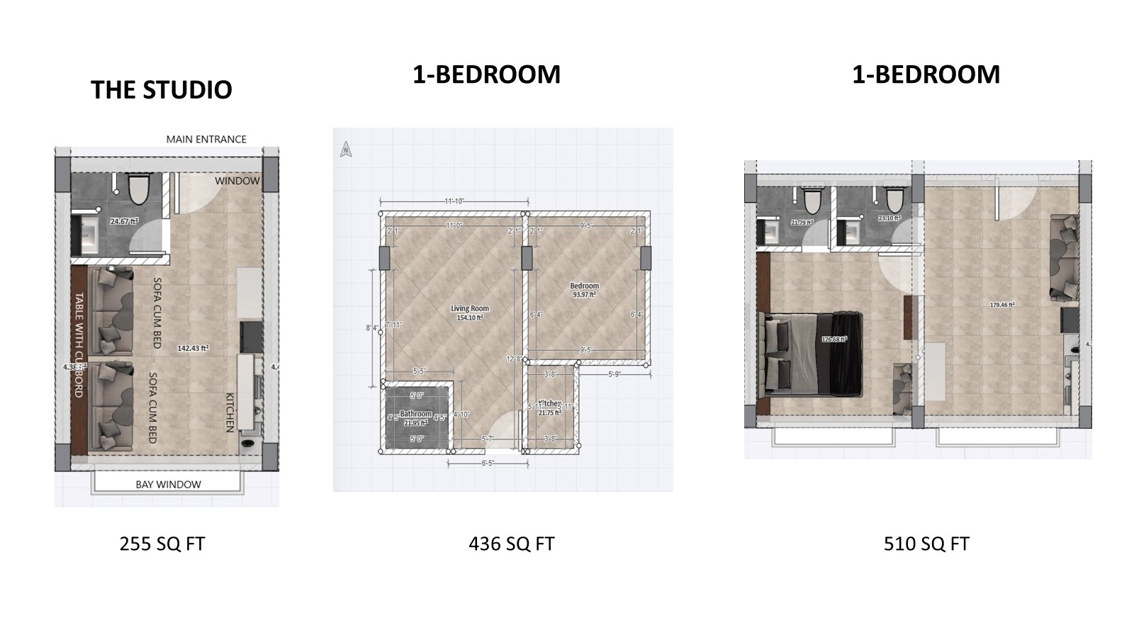 Studio & 1-Bedroom Layout Designs